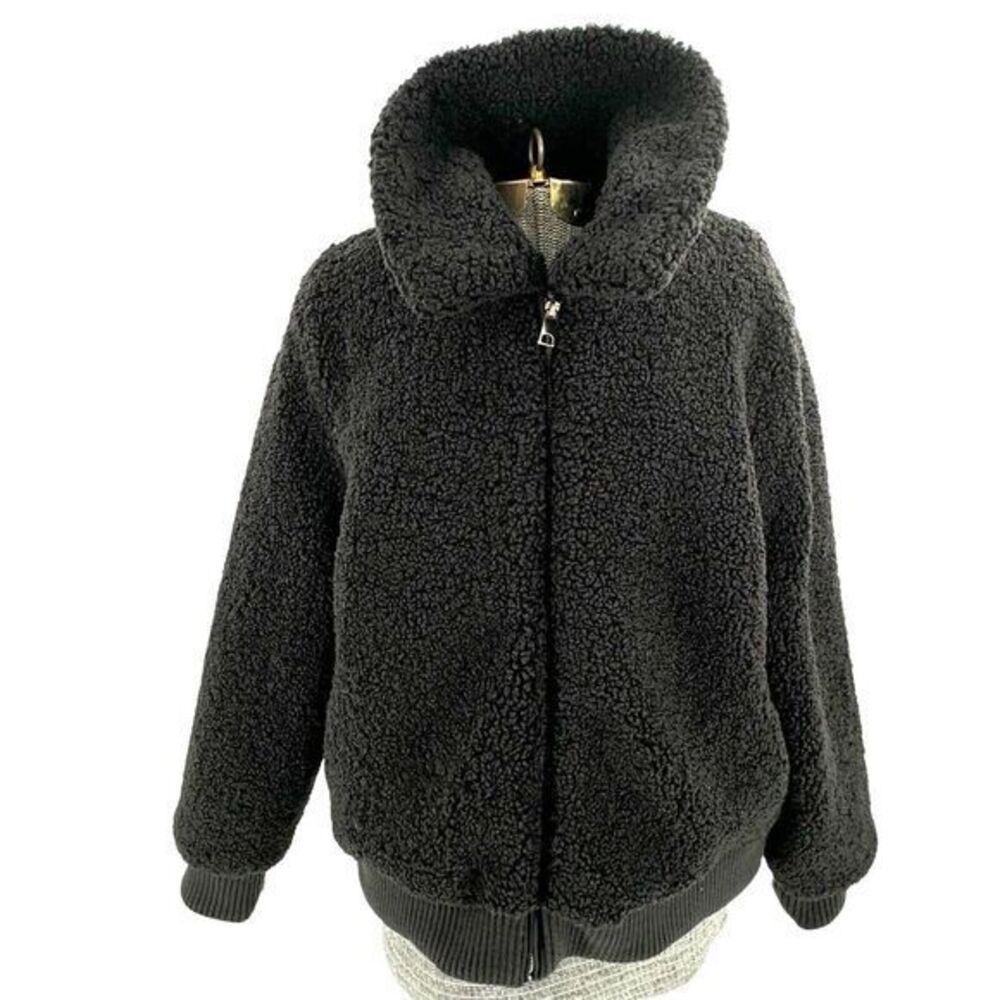 Banana Republic Heavy Sherpa Bomber Jacket‎ Black Mock Collar Lined  Womens XL